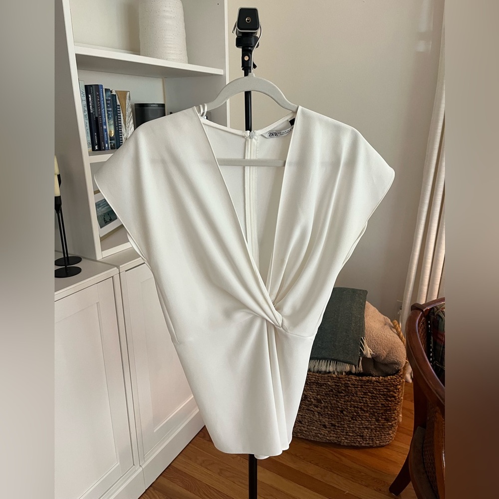 Zara Faux Wrap White Blouse